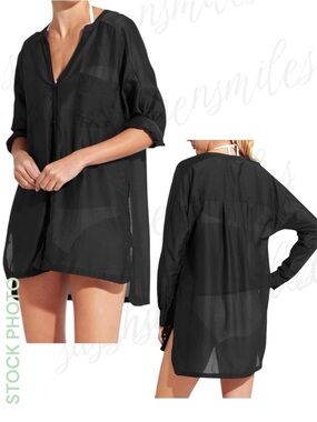 ATHLETA Sheer Black Cotton Silk
KAFTAN V-Neck Shirt Swim Suit Cover-Up size XXS